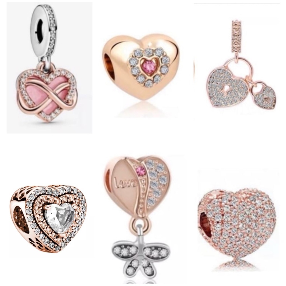 6 Sparkling Heart Collection Charm Bundle /Not Pandora